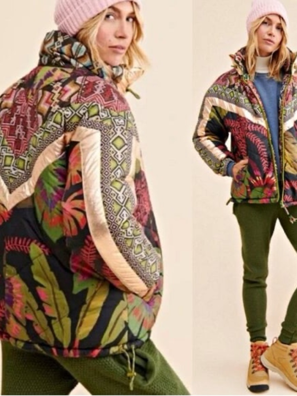 FARM RIO TROPICAL RAUTI REVERSIBLE PUFFER JACKET WOMEN'S COAT SIZE M